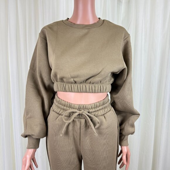 Zenana 2 Pcs Crop Sweatshirt Tracksuit Jogger Pants Set Outfit Active Loungewear - Picture 5 of 9